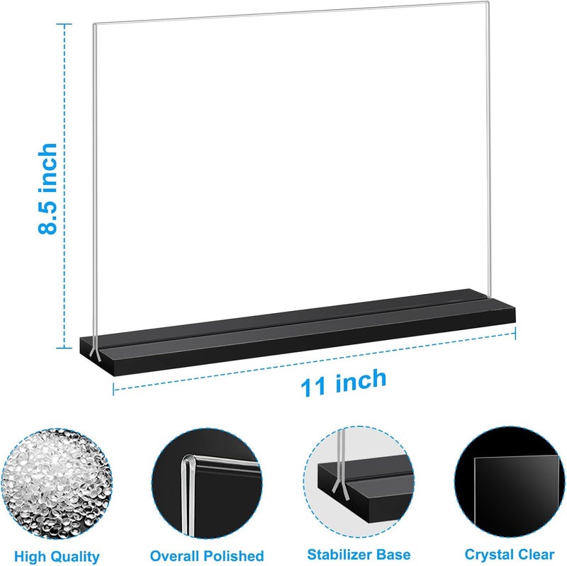 EHWINE 3 Pack Acrylic Sign Holder 8.5 x 11 Horizontal, Double-Sided Stand up Table Top Sign Holders, Clear Acrylic Picture Frame Menu Flyer Paper Holder Display Stand for Office Business Store Wedding Party(Black Base) - Image 3